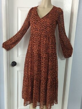 LOFT Rust Leopard Print V-Neck Maxi Dress Pit To Pit 18 Inch